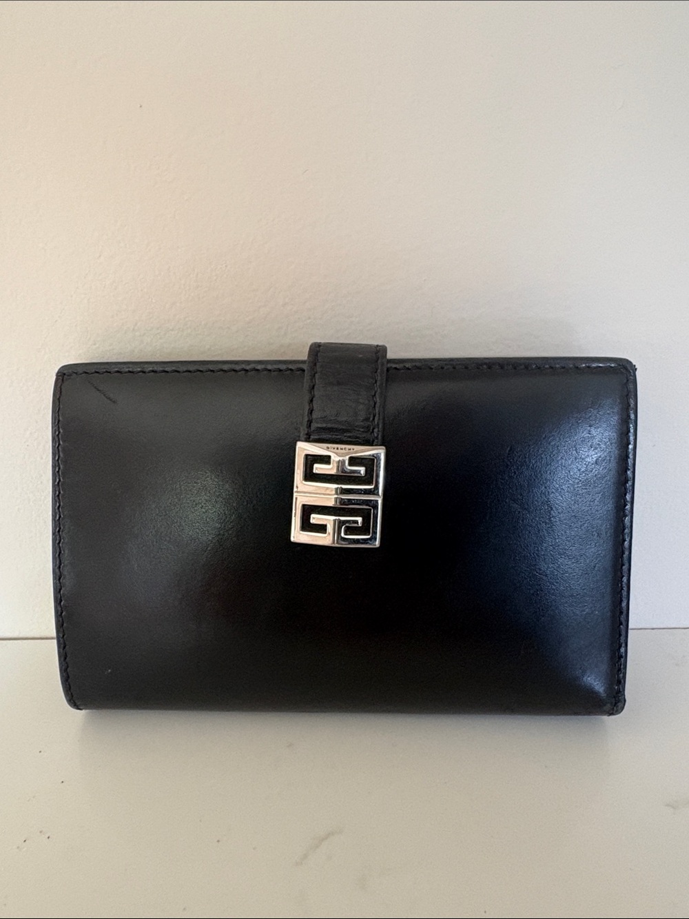 Givenchy Black Leather Wallet with Silver Double-G Logo